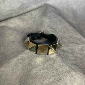 Valentino Rockstud Black Leather Spike Stud Bracelet Band Cuff